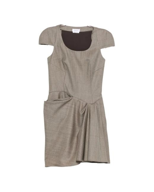 McQueen Gray Draped Cap-Sleeve Mini Dress