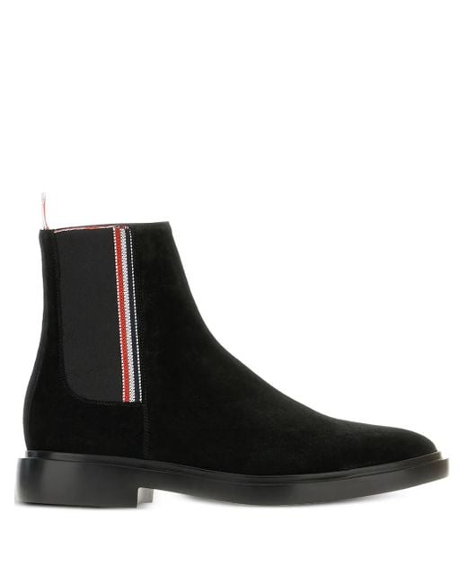 Thom Browne Black Calf Suede Rubber Sole Rwb Chelsea Boots for men