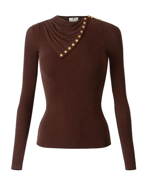 Elisabetta Franchi Brown Draped Button Cupro Top