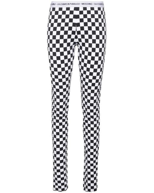 Moschino White Checkerboard-Print Flared Trousers