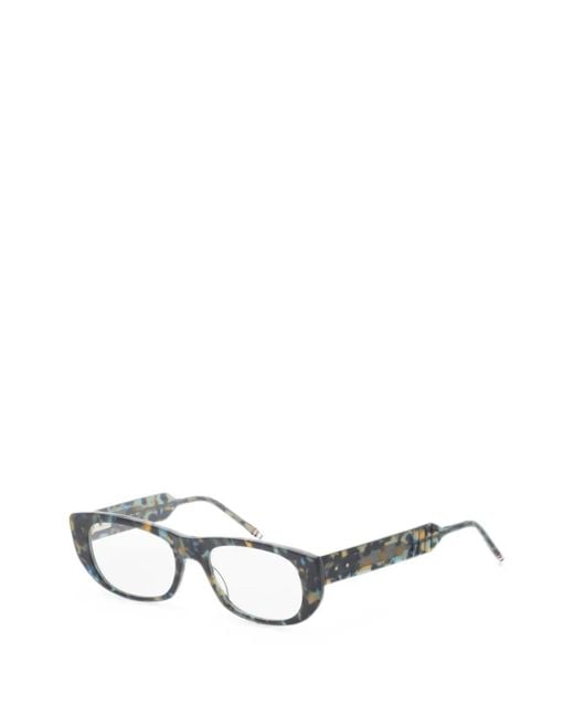 Thom Browne White Tortoiseshell-Effect Rectangle-Frame Glasses