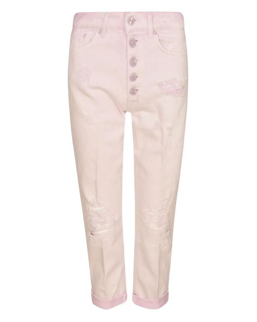 Pantalones capri con efecto envejecido Dondup de color Pink