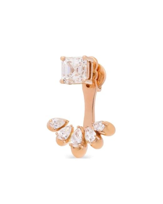Pendiente en oro rosa de 18 ct con gemas de corte asscher y pera Tanka & Baroque de color White