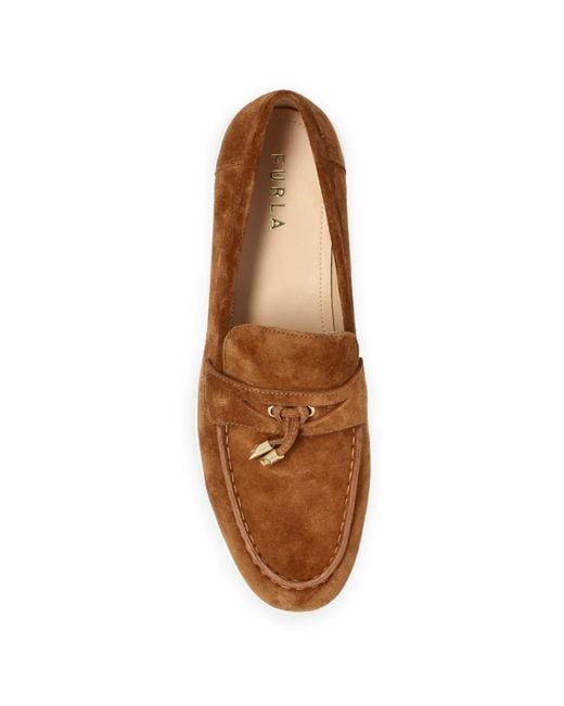 Furla Brown Goccia Suede Loafers