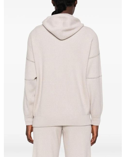 Panicale White Ribbed-Knit Zip-Up Hoodie