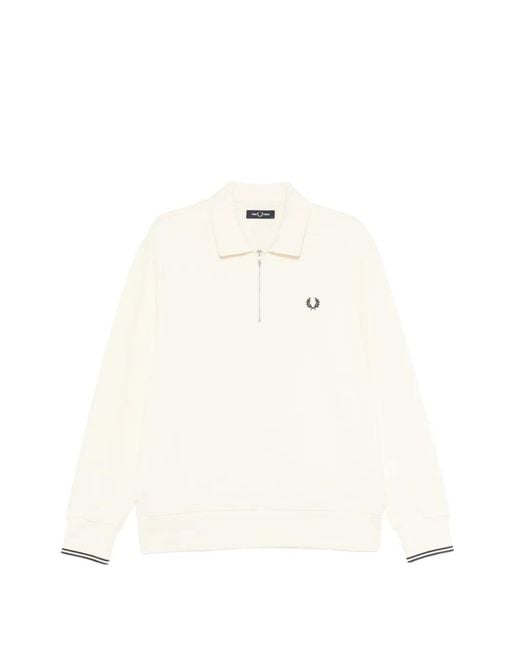 Fred Perry White Half-Zip Collared Sweatshirt for men