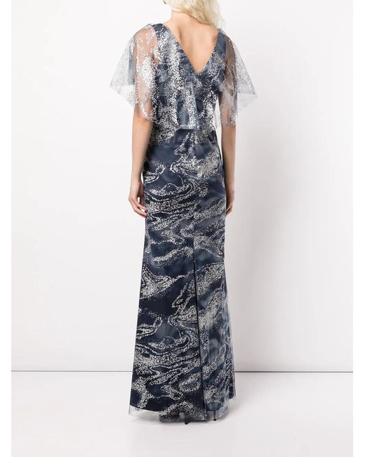 Marchesa Blue Glitter Detail Floor-Length Dress