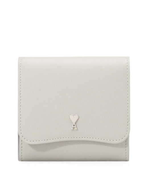 AMI White Paris Paris Cowhide Leather Compact Wallet