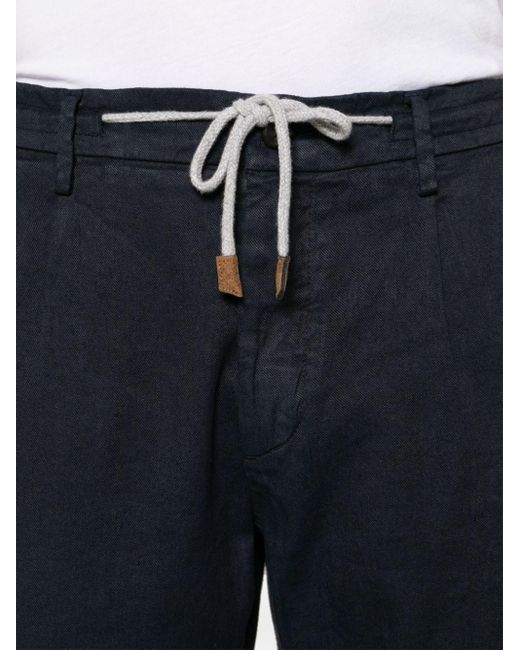 Eleventy Blue Drawstring-waist Linen Blend Trousers for men