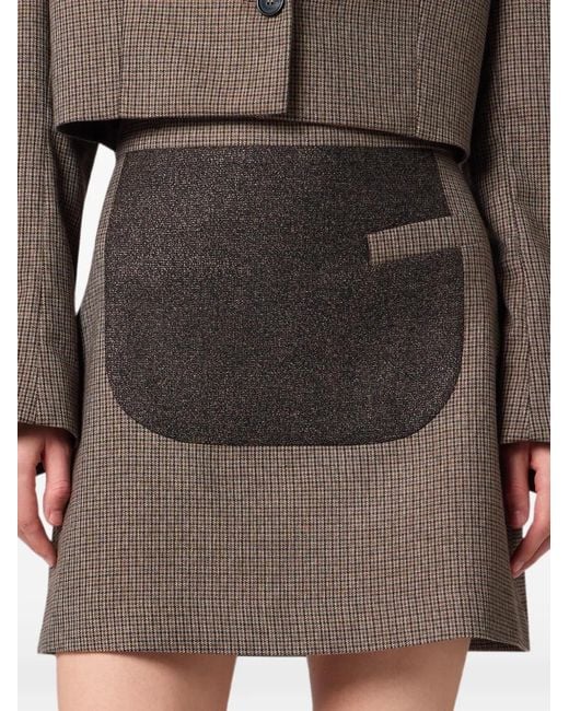 MSGM Brown Houndstooth-Pattern Patch-Detail Mini Skirt
