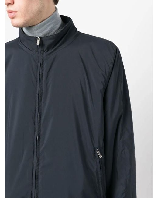 Fedeli Blue Check-Pattern Reversible Virgin-Wool Coat for men