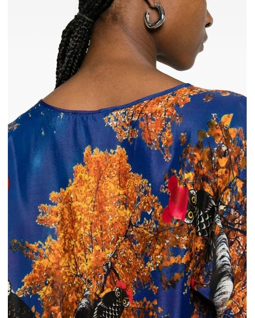 The Artistylist Blue Graphic-Print Long-Sleeve Blouse
