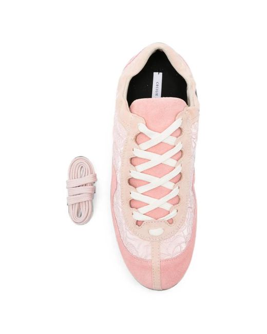 CECILIE BAHNSEN Pink Blaise Windflower-Embroidered Suede Sneakers