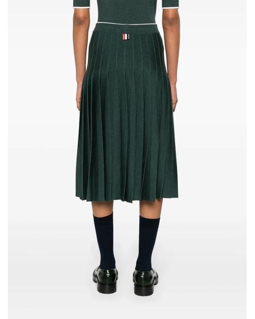 Thom Browne Green Pleated Knitted Midi Skirt