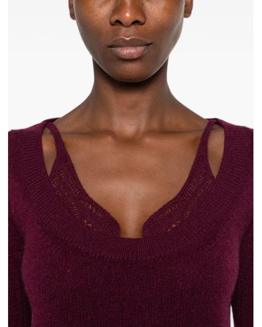 Ermanno Scervino Red Cut-Out V-Neck Sweater