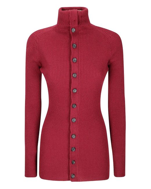 Yohji Yamamoto Red Ribbed High Neck Sweater