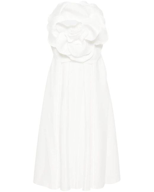 Nissa White Floral-appliqué Taffeta Midi Dress