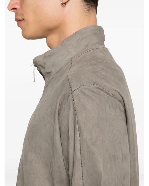 Giorgio Brato Brown Stand-Up-Collar Leather Jacket for men