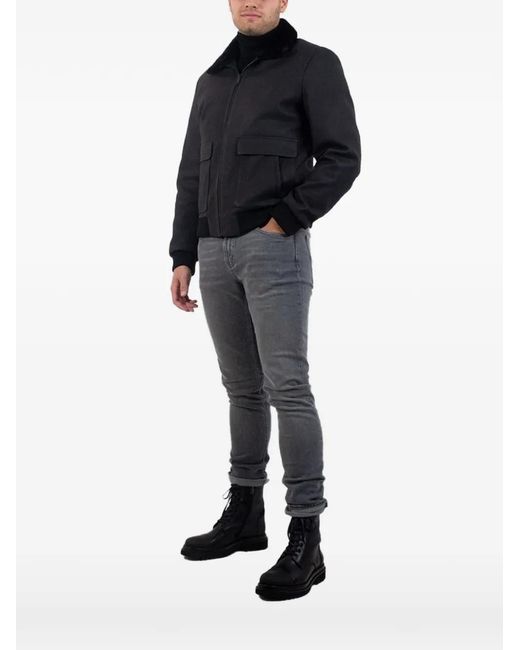 Poche Paris Black Shearling-Collar Bomber Jacket for men