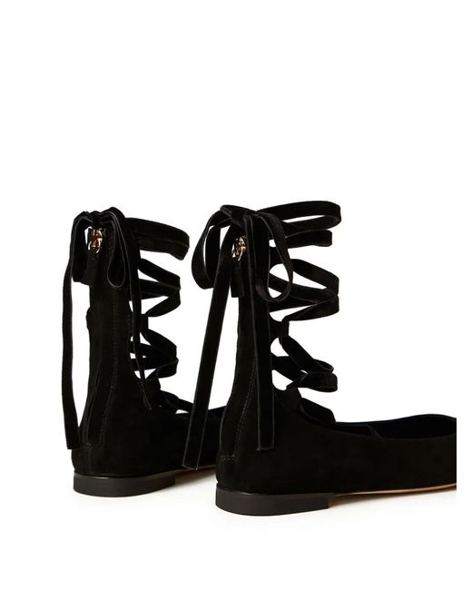 Twinset Black Lace-Up Suede Ballet Flats
