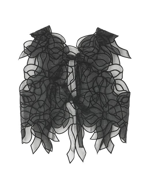 CECILIE BAHNSEN Black Abaya Bow-Embroidered Sheer Blouse