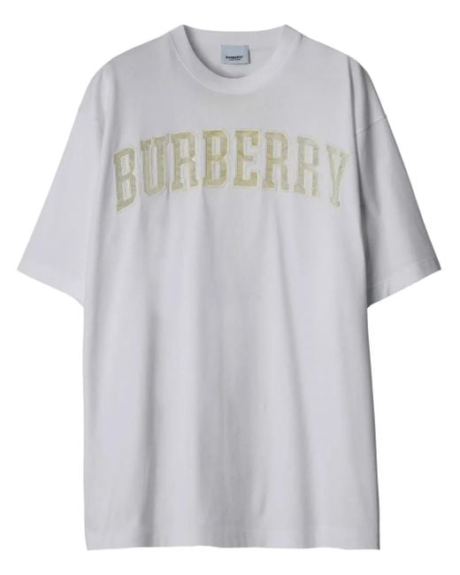 Burberry White Lace Logo-Detail Cotton T-Shirt