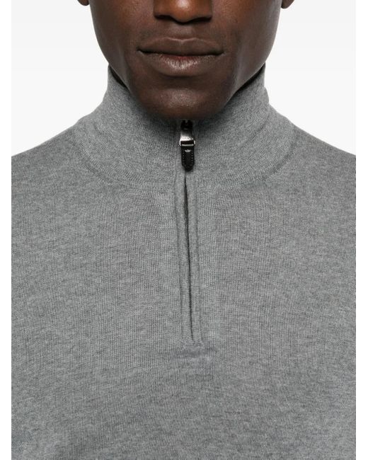 Canali Gray Zip-Neck Wool Sweater for men