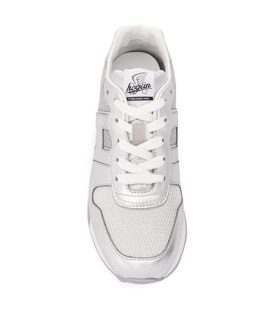Hogan White Metallic Ribbed Panel Sneakers