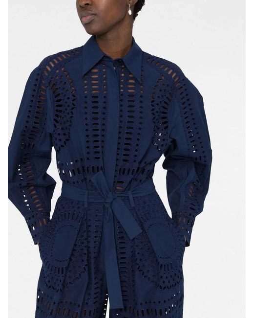 Alberta Ferretti Blue Broderie Anglaise Belted Jumpsuit