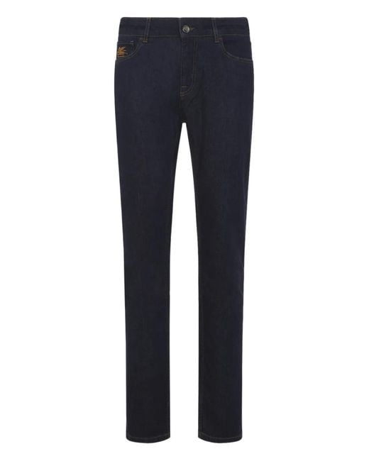 Etro Blue Logo-Embroidery Five-Pockets Jeans for men