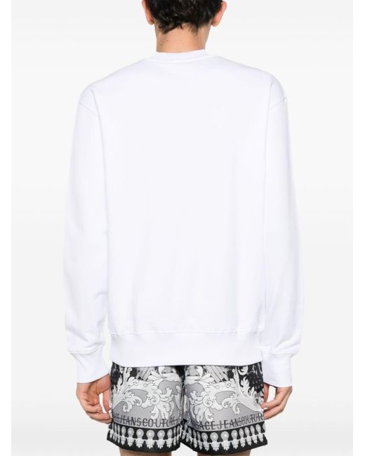 Versace White Embroidered-logo Cotton Sweatshirt for men