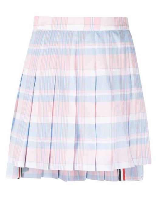 Thom Browne White Checked Pleated Asymmetric Skirt