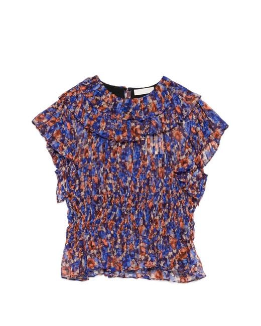 Ulla Johnson Blue Athene Ruffled Floral-Pattern Blouse