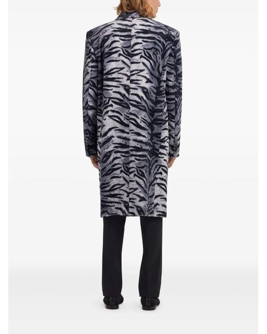 Roberto Cavalli Blue Tiger-Print Double-Breasted Coat for men