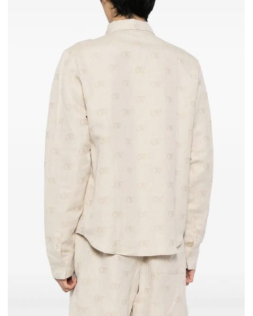 Off-White c/o Virgil Abloh White Logo-Jacquard Cotton-Linen Shirt for men