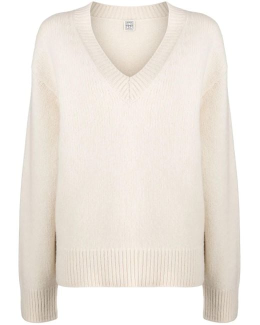 Totême White Wool And Cashmere Blend V-Necked Jumper