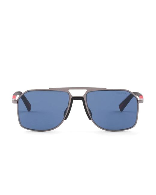 Prada Blue Linea Rossa Metal-Frame Sunglasses for men