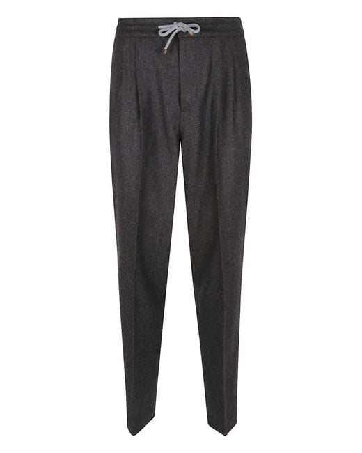Brunello Cucinelli Gray Pleated Drawstring Trousers for men