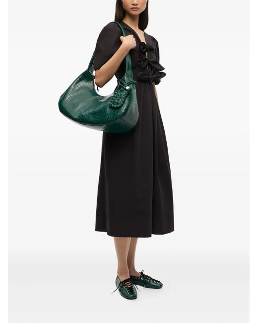 Ganni Green Crocodile-Embossed Shoulder Bag