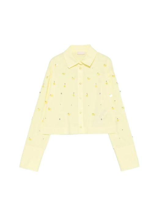 Liu Jo Yellow Boxy Shirt With Bejewelled Embellishment