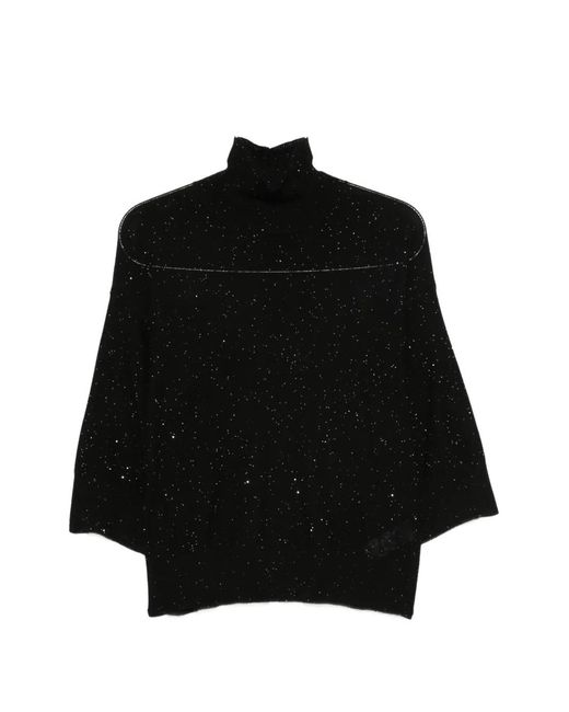 Fabiana Filippi Black Sequin-Embellished Roll-Neck Sweater