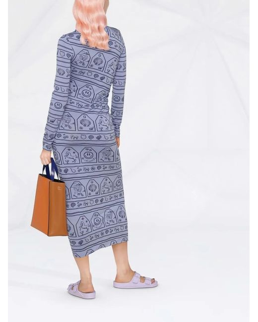 Ganni Blue Zodiac Logo-Print Stretch-Jersey Dress