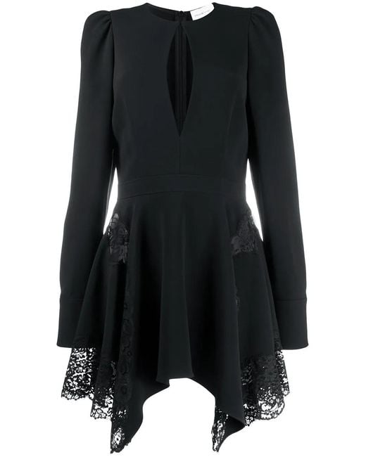 Stella McCartney Black Asymmetric Floral Lace Mini Dress