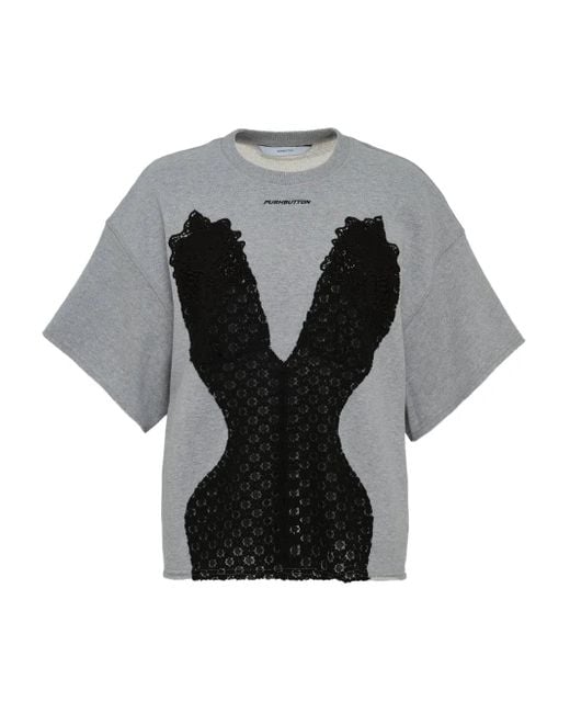 Pushbutton レースアップリケ Tシャツ Gray