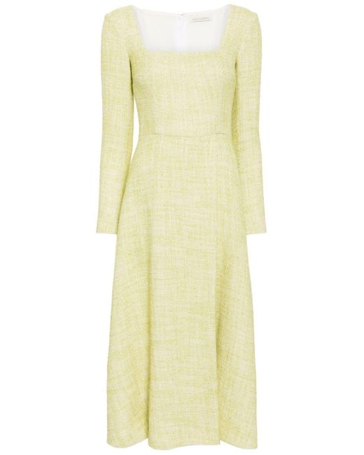 Emilia Wickstead Fara Tweed Midi-jurk in het Yellow