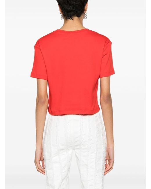 Blumarine Red Rhinestone-embellished Cotton T-shirt