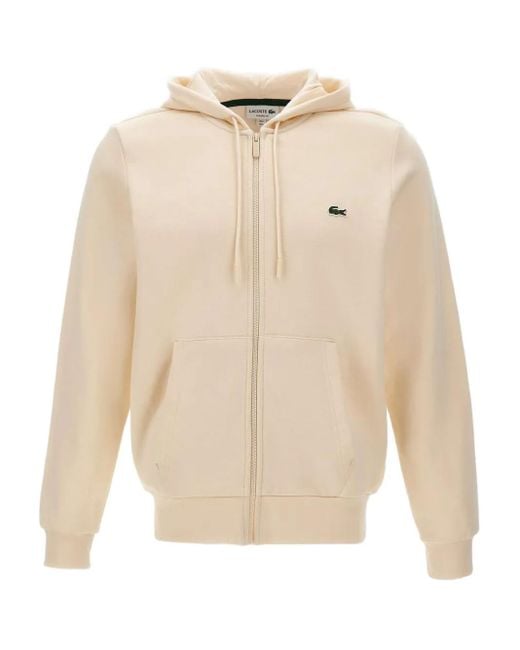 Felpa Con Applicazione Logo E Zip di Lacoste in Natural da Uomo