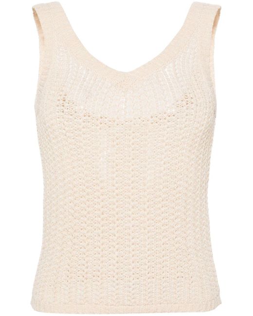 Max Mara Natural Knitted Cotton-Blend Top