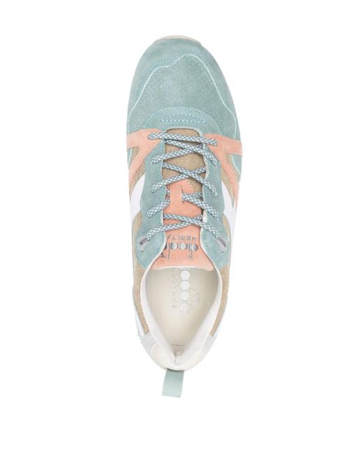 Diadora Blue Panelled Low-Top Sneakers for men