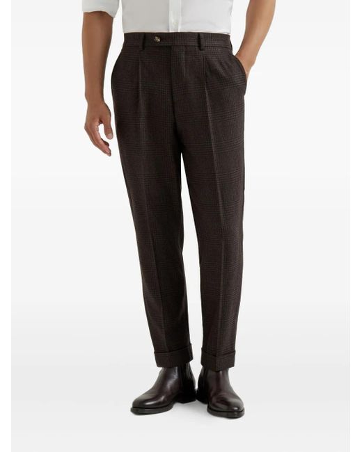 Brunello Cucinelli Black Pleated Wool-Cashmere Blend Trousers for men